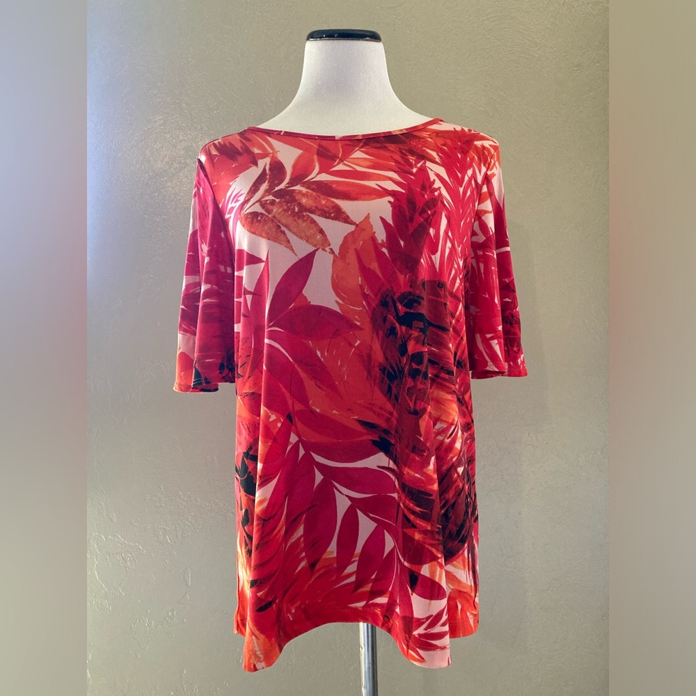 Cold Shoulder Tropical Print Blouse Size Medium by Susan Graver